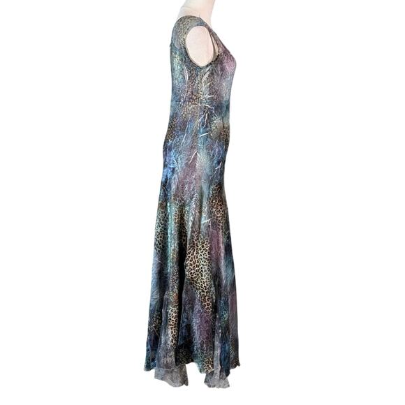 KOMAROV Metallic Mixed Print Maxi Dress Cap Sleeve V-Neck Maximalist Mermaid - Picture 3 of 7